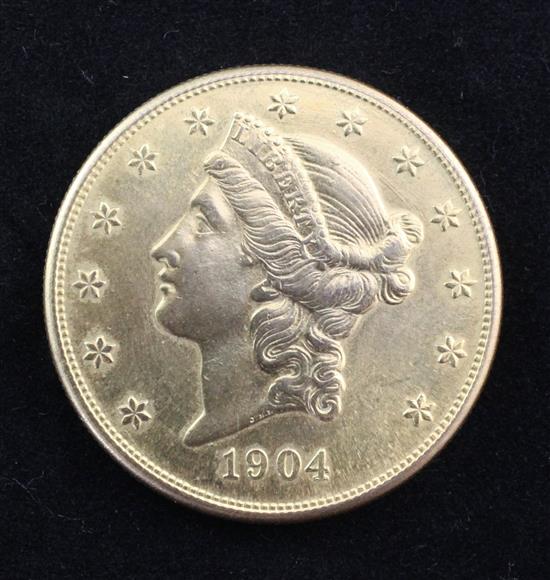 A United States of America 1904 20 dollar gold coin.